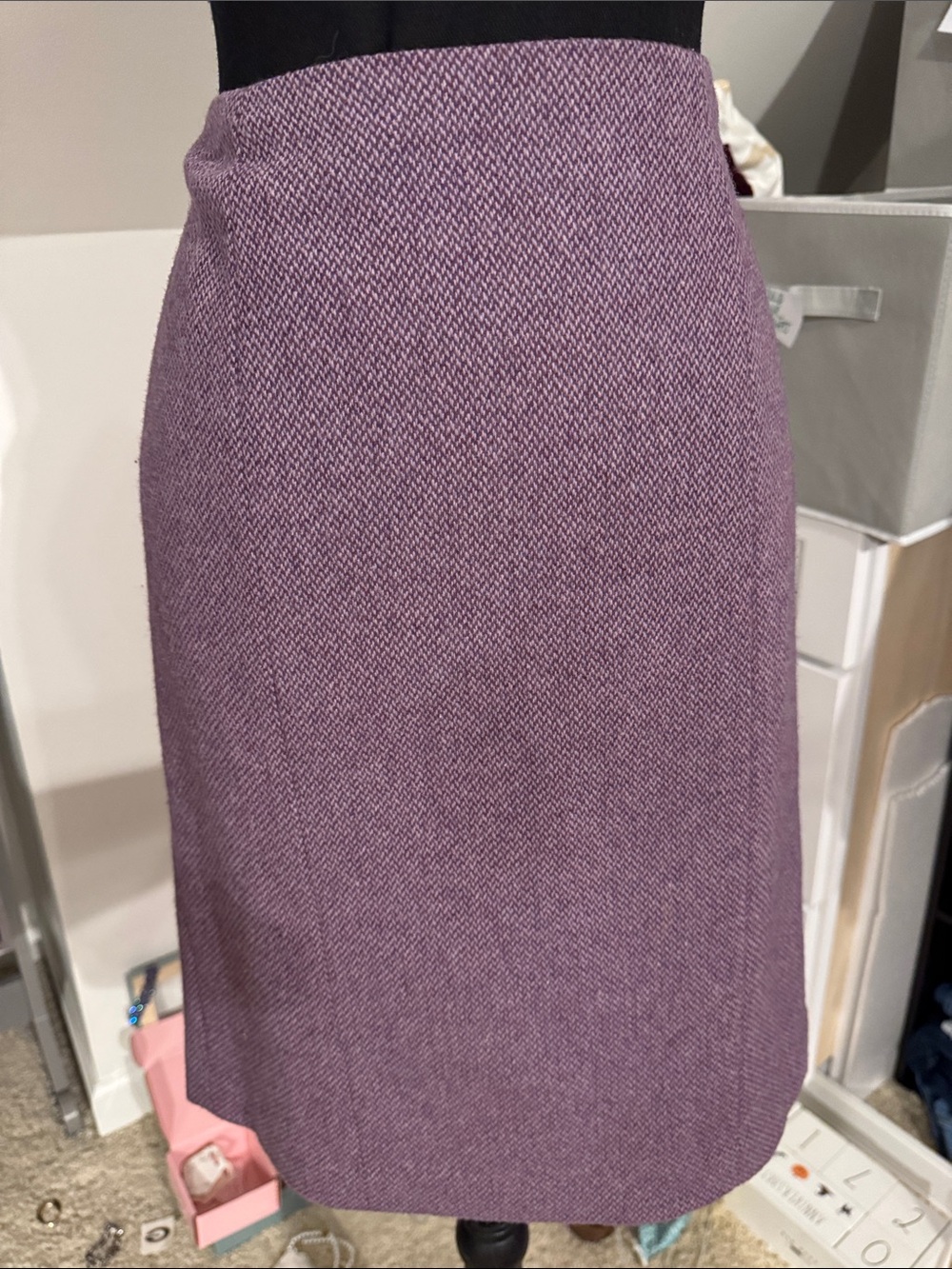 Women's Lavender Textured A-Line Wool Blend Skirt